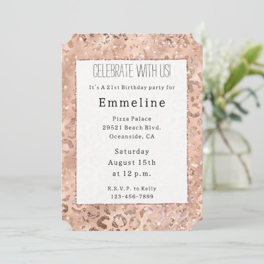 Perzik Roos Leopard Glitz Kaart (Staand voorkant)