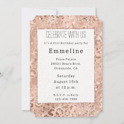 Perzik Roos Leopard Glitz Kaart (Voorkant)