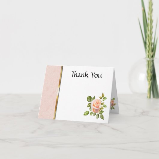 Perzik Roos met gouden grens bruiloft Bedankkaart (Voorkant)