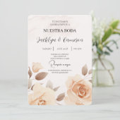 Perzik roos Spaans bruiloft uitnodiging (Staand voorkant)