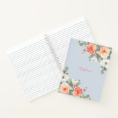 Perzik Roos Stoffig Blauw Bloemen Gepersonaliseerd Notitieboek (Binnen)