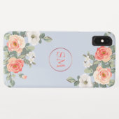 Perzik Roos Stoffig Blauw Bloemen Monogram Case-Mate iPhone Case (Achterkant (horizontaal))