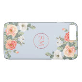 Perzik Roos Stoffig Blauw Bloemen Monogram Case-Mate iPhone Case (Achterkant (Horizontaal))