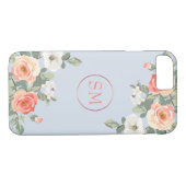 Perzik Roos Stoffig Blauw Bloemen Monogram Case-Mate iPhone Case (Achterkant (Horizontaal))