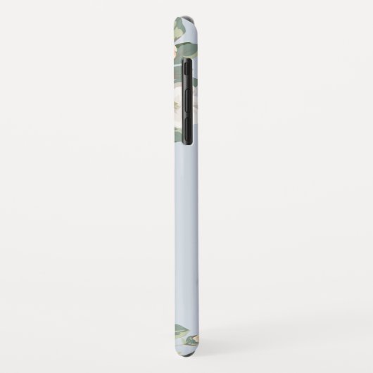 Perzik Roos Stoffig Blauw Bloemen Monogram Case-Mate iPhone Case (Achterkant/links)