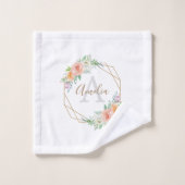 Perzik Roos Waterverf Floral Monogram Bad Handdoek (Wasdoekje)