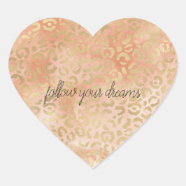 Perzik Roos Waterverf Gold Leopard Print Hart Sticker