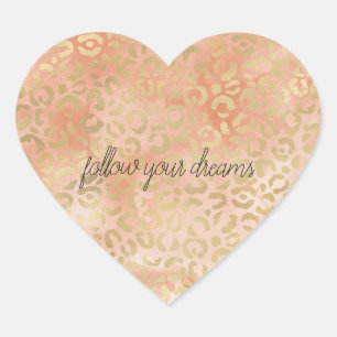 Perzik Roos Waterverf Gold Leopard Print Hart Sticker