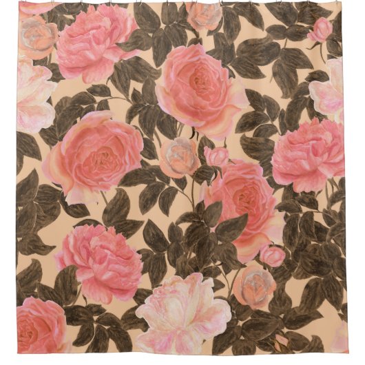  perzik roos waterverf patroon. douchegordijn (Voorkant)