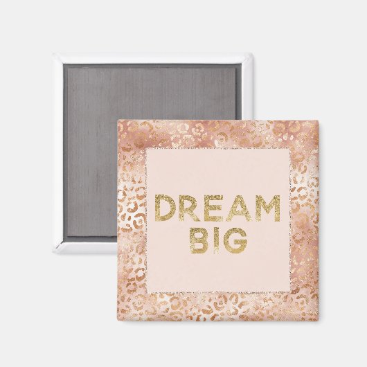 Perzik Roos Witte Luipaard Print Gold Dream Magneet (Voorkant / Achterkant)