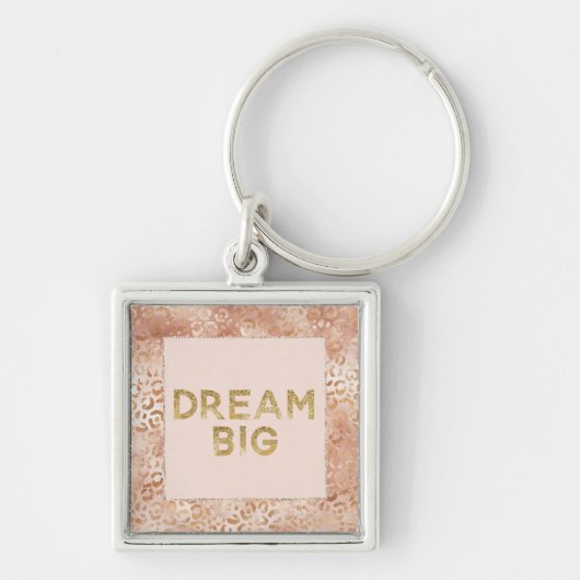 Perzik Roos Witte Luipaard Print Gold Dream Sleutelhanger (Voorkant)