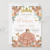 Perzik Rosegold Blush Vlinder Quinceanera Kaart (Voorkant)
