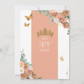 Perzik Rosegold Blush Vlinder Quinceanera Kaart (Achterkant)