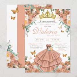 Perzik Rosegold Blush Vlinder Quinceanera Kaart