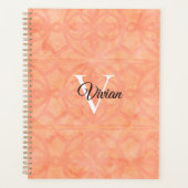 Perzik roze batik Elegant Monogram Naam Planner (Voorkant)