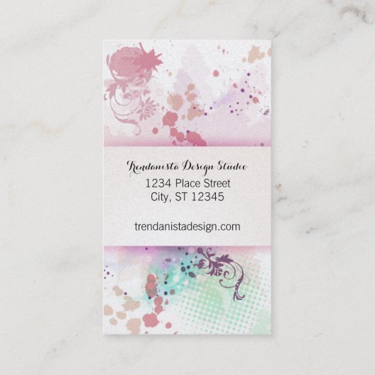 Perzik Roze Blauw Groen Verf Splat Ontwerp of Arti Visitekaartje (Achterkant)