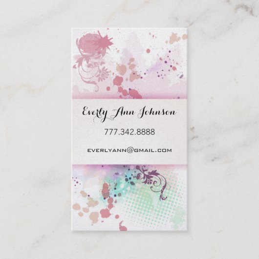 Perzik Roze Blauw Groen Verf Splat Ontwerp of Arti Visitekaartje (Voorkant)
