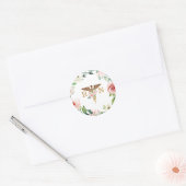 Perzik Roze Bloem Caduceus Goud RN Afgestudeerd  Ronde Sticker (Envelop)