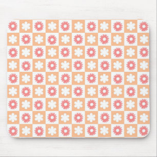 Perzik Roze Bloem Checkerboard Moderne Retro Muismat