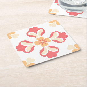 Perzik roze bloem kartonnen onderzetters