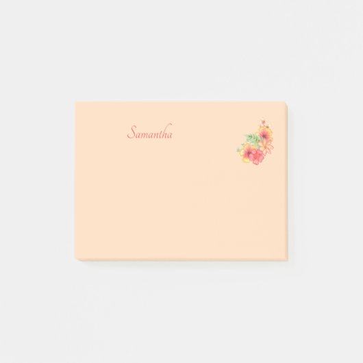Perzik Roze Bloem Persoonlijk 4x3 Post-it® Notes (Voorkant)