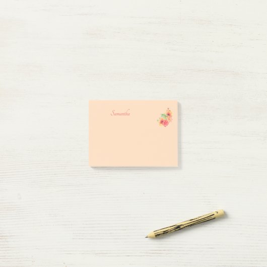 Perzik Roze Bloem Persoonlijk 4x3 Post-it® Notes (Op bureau)