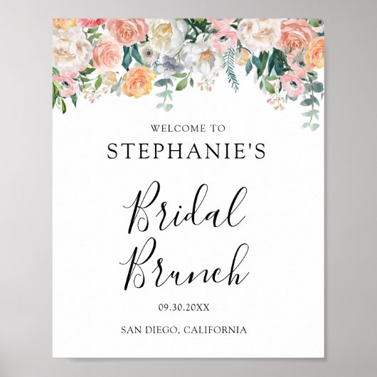Perzik Roze Bloemachtige Bruilofts Brunch  Poster (Voorkant)