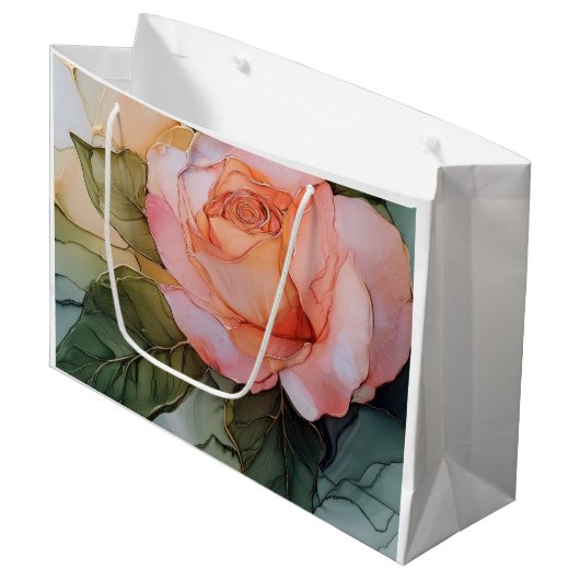 Perzik Roze Bloemachtige Bruiloftsontvangst Groot Cadeauzakje (Voorkant Gekanteld)
