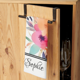 Perzik & Roze Bloemen Gepersonaliseerd Theedoek