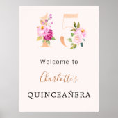 Perzik roze bloemen nummer Quinceanera welkom Poster (Voorkant)