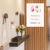 Perzik roze bloemen nummer Sweet 16 welkom Poster