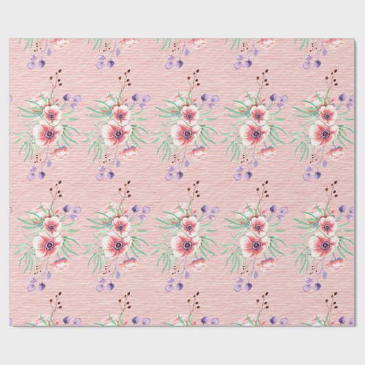 Perzik Roze Bloemen op een Perzik Kleurige Ruw Str Cadeaupapier (Vlak)