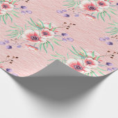 Perzik Roze Bloemen op een Perzik Kleurige Ruw Str Cadeaupapier (Hoek)