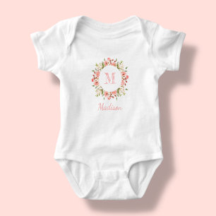 Perzik Roze Bloemen Persoonlijk Baby Onesie Romper