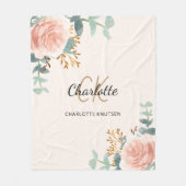 Perzik roze bloemengroen monogram naam fleece deken (Voorkant)