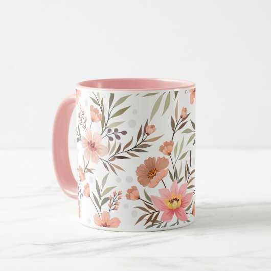 Perzik Roze Bloemige Botanische Mok (Voorkant links)