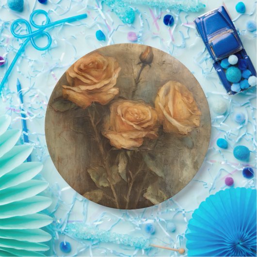 Perzik Roze Bloemige Bruidsdouche Papieren Bordje (Feest)