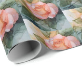 Perzik Roze Bloemige Bruiloft Feest Cadeaupapier (Rol Hoek)