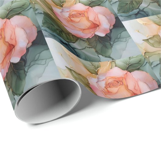 Perzik Roze Bloemstuk Bruiloftsfeest Cadeaupapier (Rol Hoek)