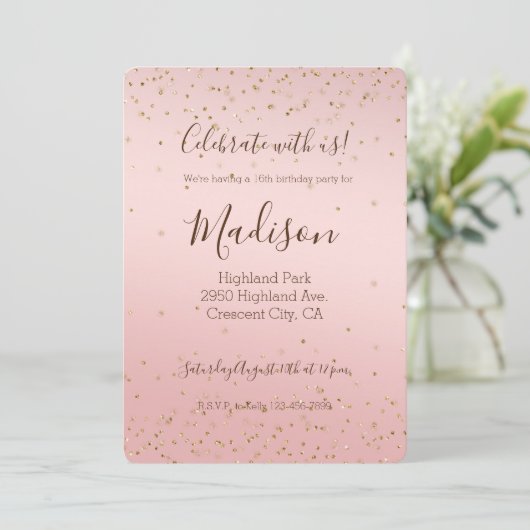 Perzik Roze Blush Goud Glans Confetti Glitter Kaart (Staand voorkant)