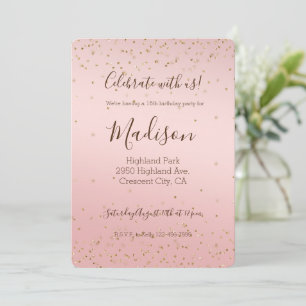 Perzik Roze Blush Goud Glans Confetti Glitter Kaart