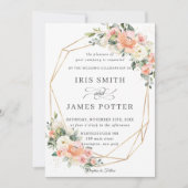 Perzik Roze Blush Ivoor Bloemen Huwelijk Geometris Kaart (Voorkant)