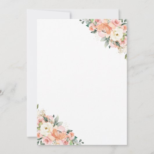 Perzik Roze Blush Ivoor Bloemen Huwelijk Geometris Kaart (Achterkant)