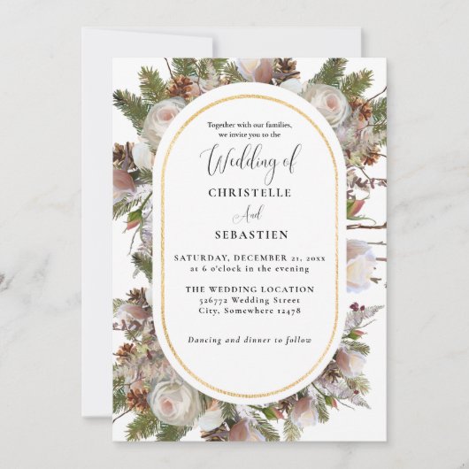 Perzik Roze Boho Aquarel Winter Bloemige Bruiloft Kaart (Voorkant)