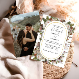 Perzik Roze Boho Aquarel Winter Bloemige Bruiloft Kaart