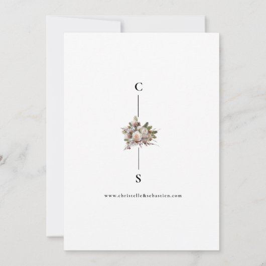 Perzik Roze Boho Waterverf Winter Bloemen Bruiloft Kaart (Achterkant)