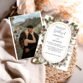 Perzik Roze Boho Waterverf Winter Bloemen Bruiloft Kaart