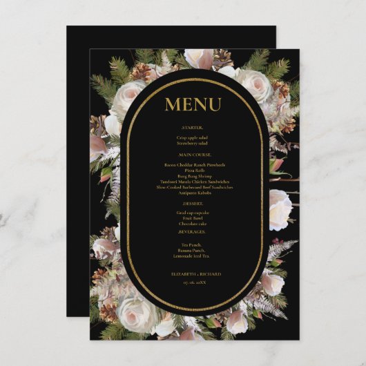 Perzik Roze Boho Waterverf Winter Bloemen Bruiloft Menu (Voorkant / Achterkant)