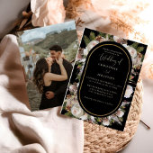 Perzik Roze Boho Zwart Winter Bloemen Bruiloft Folie Uitnodiging