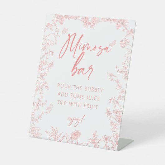 Perzik Roze Chinoiserie Mimosa Bar Vrijgezellenfee Reclamebord Met Voetstuk (Voorkant)